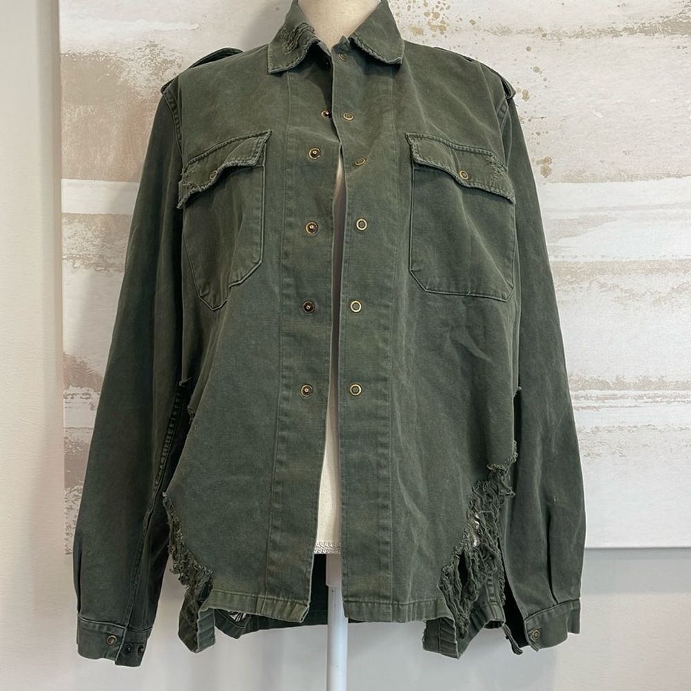 FURST OF A KIND Military Style Distressed Army Green Jacket